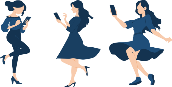 スマホを触る女性のイラスト