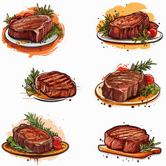 set of beef steak design illustration vector pack