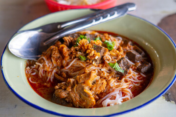 Khanom Jeen Nam Ngiao is a food from northern Thailand
