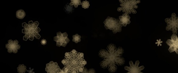 golden openwork shiny snowflakes, star, 3D rendering.