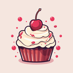 vector design illustration cupcake with cherry for store logo sticker etc v7