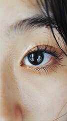 Close-up shot of a beautiful Asian girl with a focus on her captivating eye