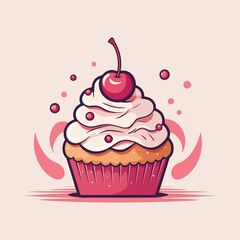 vector design illustration cupcake with cherry for store logo sticker etc v6