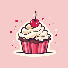 vector design illustration cupcake with cherry for store logo sticker etc v3