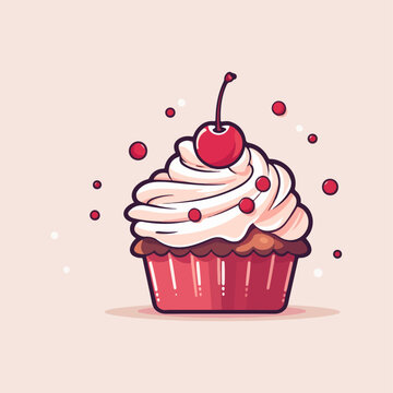 vector design illustration cupcake with cherry for store logo sticker etc v4