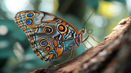 A breathtaking butterfly perched delicately on a brown tree branch