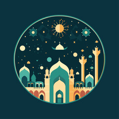 illustration of mosque in the ramadhan beautiful night happy ramadhan Kareem eid al fitr/eid mubarak to all Muslim in the worl vector design v8