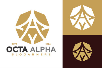 Letter A Alpha Octagon Logo design vector symbol icon illustration