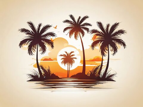 Palm tree on tropical beach with white clouds abstract and blue sky Summer Vacation background , Generative Ai