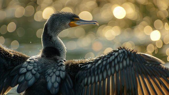 A close-up of a Socotra cormorant with its wings partially spread