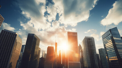 tall buildings in city with clouds sky in the morning