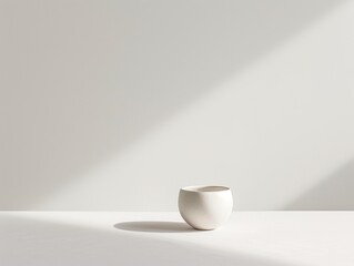 White ceramic plant pots are isolated in a white-colored room illuminated by sunlight from outside the room.  Created with Generative AI.
