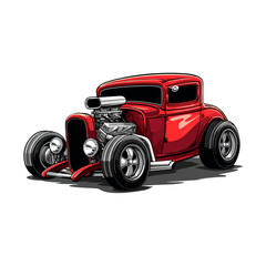 illustration vector design hotrod red car custom vintage good for tshirt, sticker, logo, ready to print or any purpose v12