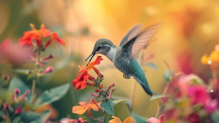A hummingbird in mid-air