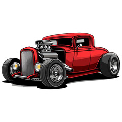 illustration vector design hotrod red car custom vintage good for tshirt, sticker, logo, ready to print or any purpose v6