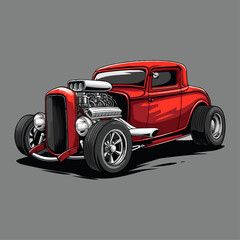 illustration graphic vector design hotrod red car custom classic vintage American custom culture good for tshirt, sticker, logo, ready to print or any purpose v1