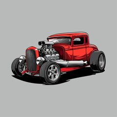illustration vector design hotrod red car custom vintage good for tshirt, sticker, logo, ready to print or any purpose