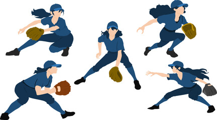 野球(baseball)をする女性たちのイラスト