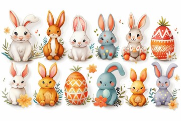 Happy Easter Eggs Basket easter egg card. Bunny in picnics flower Garden. Cute 3d personalized card easter rabbit illustration. Easter bold card wallpaper Sunrise service