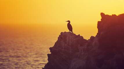 A lone Socotra cormorant on a rocky coastal outcrop