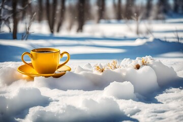 Obraz na płótnie Canvas cup of hot tea in winter