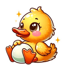 A Cute Baby Duck with an Egg