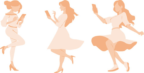 スマホを触る女性のイラスト