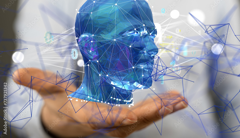 Poster Digital cyberspace with particles and Digital data network connections concept. - neural network exposure digital