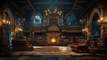 adventurer guild lobby on the night scene medieval style