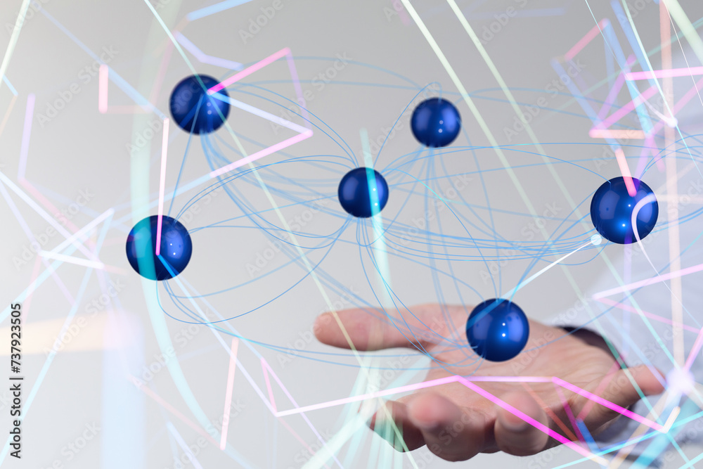 Poster neural network 3d illustration. big data and cybersecurity