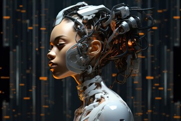 half human woman half cyborg. AI futurist artificial intelligence concept. 