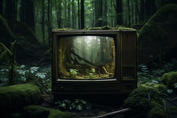 a television in the woods