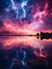 a lightning in the sky over water