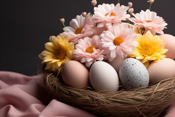 Obraz na płótnie Canvas a nest with eggs and flowers