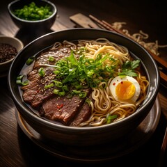 a bowl of ramen with meat and egg