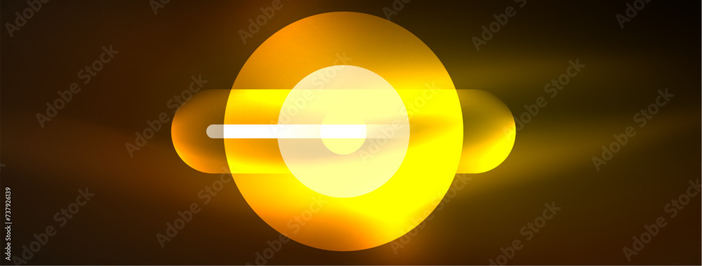 Poster Abstract design pulsates with neon glowing light effects, casting an entrancing glow in the darkness, captivating the eye with its vibrant energy. Glass circles neon glowing light effects