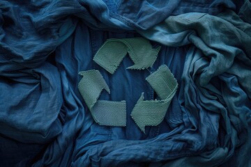 Generative AI, A recycling logo sign made of fabric used clothes, zero waste, reuse concept with copy space