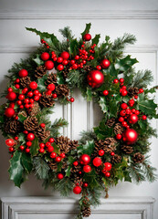 beautiful Christmas wreath on the door. Selective focus.