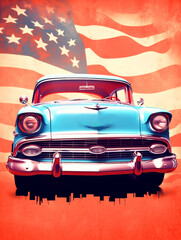 American Muscle Car, US flag backgroung, t-shirt design