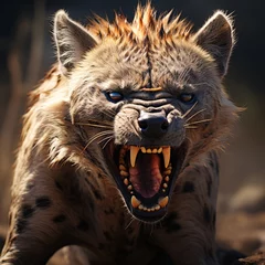 Zelfklevend Fotobehang a hyena with its mouth open © Dumitru
