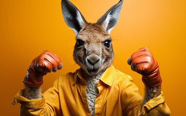 a kangaroo wearing boxing gloves - obrazy, fototapety, plakaty