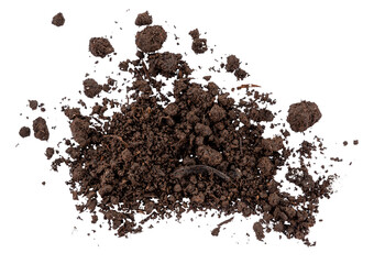 pile of soil, brown dirt ground powder, graphic element isolated on a transparent background - obrazy, fototapety, plakaty