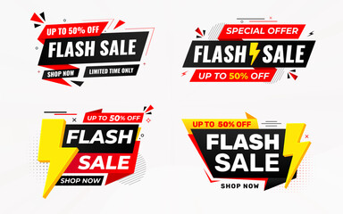 Flash Sale Banner set vector template. Discount sale tag vector graphic element. Price label Promo design. Product discount festival background collection. Super offer promotion banner.