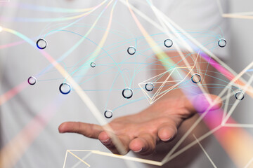 Global network. Blockchain. 3D illustration. Neural networks and artificial intelligence. Abstract