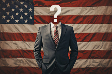 Anonymous male political candidate in front of an American flag, American election concept - obrazy, fototapety, plakaty