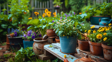 Fototapeta na wymiar Gardening tools, Spring sunny day, garden hobby