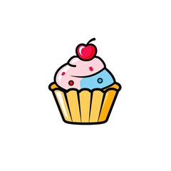 Cupcake with berry, cutout minimal isolated on white background. Decorated cupcake, icon, illustration. For package, advert, logotype.