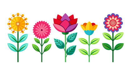 5 stunning and colorful Flower icons set isolated on white background