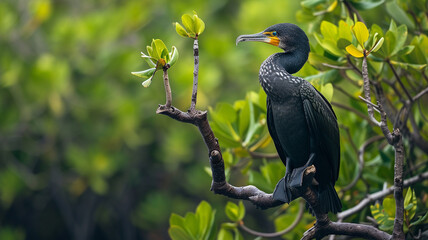 Fototapeta premium A Socotra cormorant perched on a mangrove branch