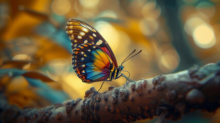 Obraz premium A vibrant butterfly perched delicately on a brown tree branch